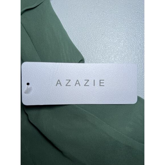 Azazie Tayla Floor Length Chiffon Sheath Dress Size A2 Eucalyptus Bridesmaid - Picture 11 of 11